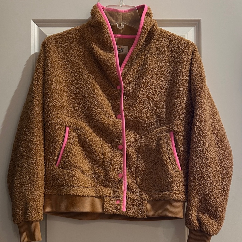 Marine Layer Brown Sherpa Jacket with Pink Accents